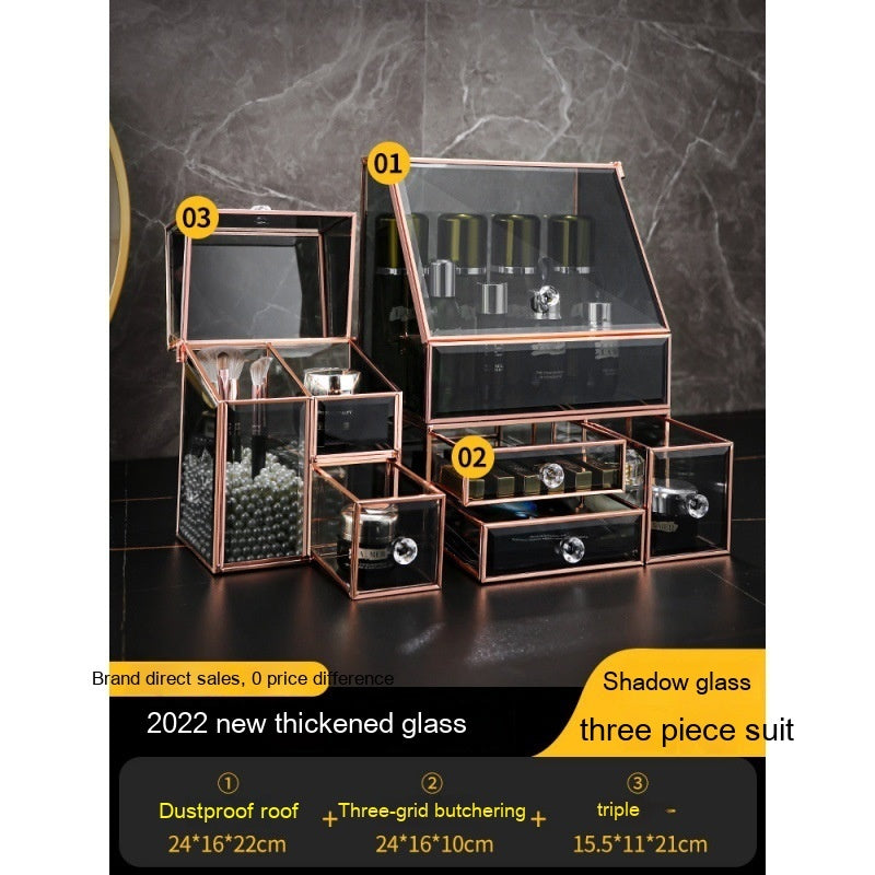 Glass Cosmetics Storage Box Dustproof Desktop