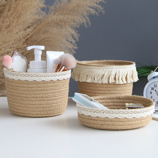 Jute Storage Basket Cosmetics Home