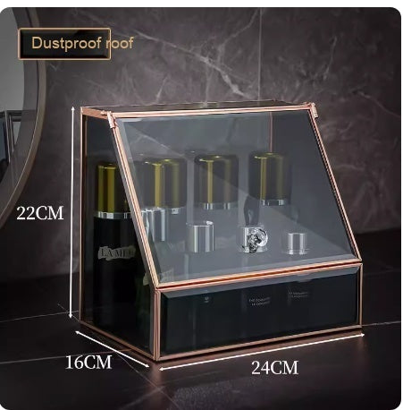 Glass Cosmetics Storage Box Dustproof Desktop